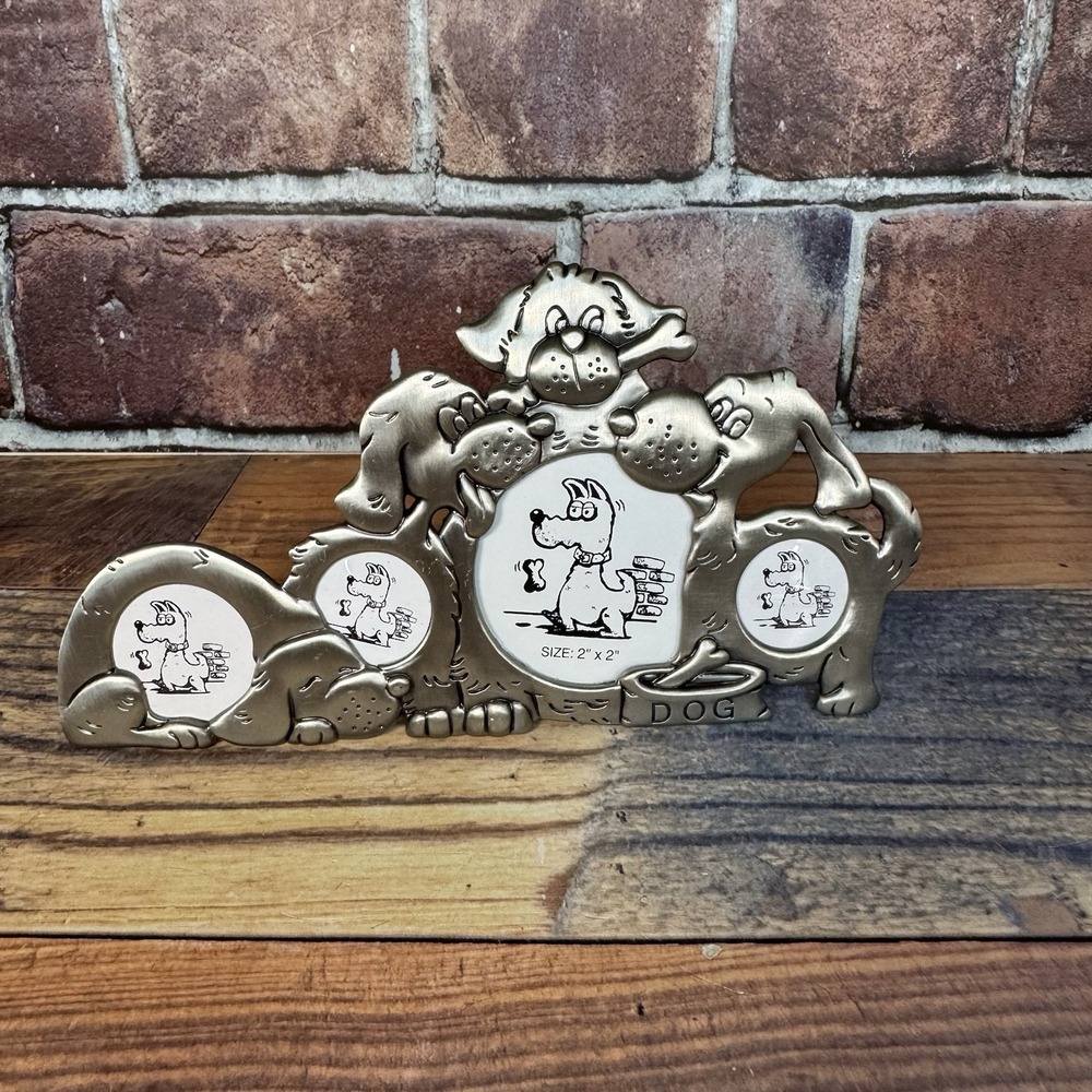Vintage Pewter Tone Doggy Dog Picture Frame Multi Photo Novelty Humor Desk Shelf